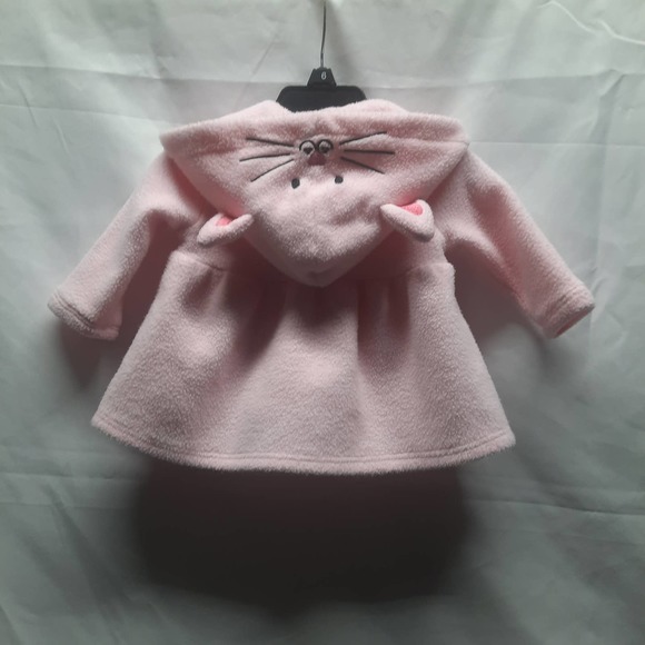 Little Lass Pink Snap front soft fleece Ribbon Kitty cat hood  3/6M - Picture 2 of 5